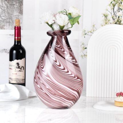 KAMMAK Colored Glass Vase, Beautiful Hand Blown Decorative Vase, Modern Art Vase for Flower Mantle Dining Table Centerpiece, Entryway Living Room Wedding Decoration (JG2102)