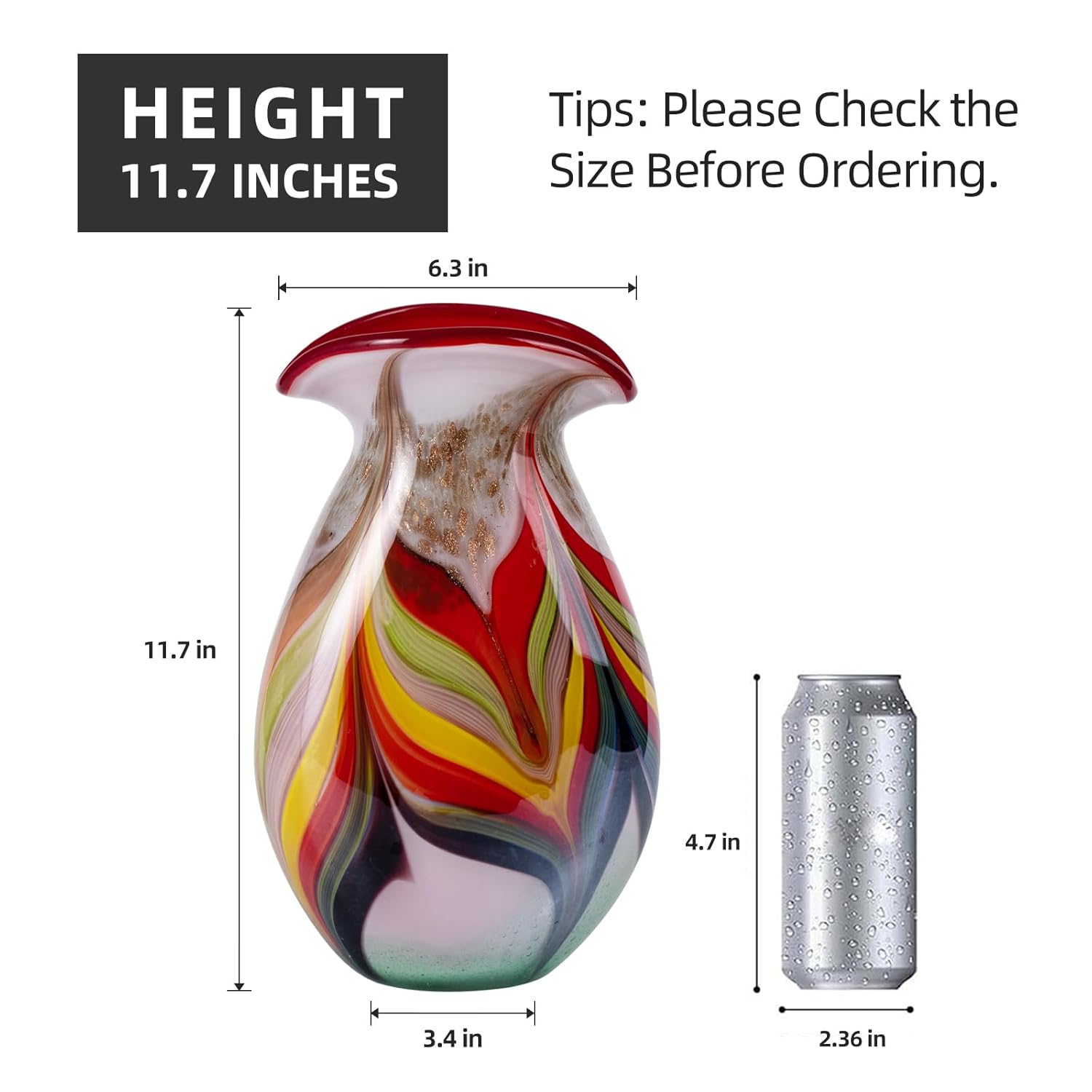 KAMMAK 8HPJG02048 glass vase front view in product description