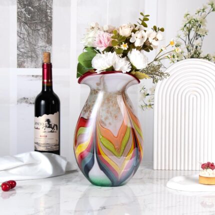 KAMMAK Colored Glass Vase, Beautiful Hand Blown Decorative Vase, Modern Art Vase for Flower Mantle Dining Table Centerpiece, Entryway Living Room Wedding Decoration (JG2048)