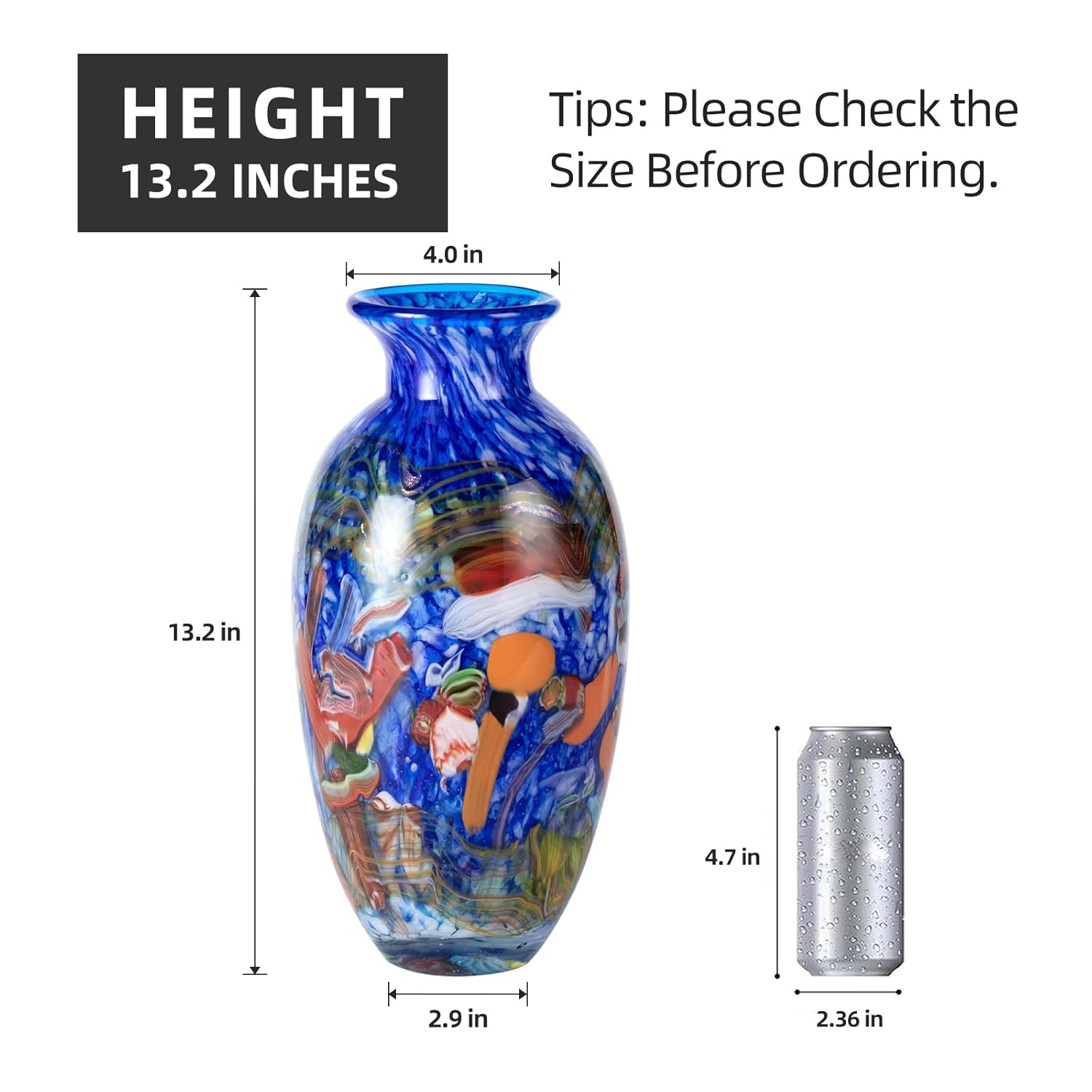 KAMMAK 8HPJG02041 glass vase front view in product description