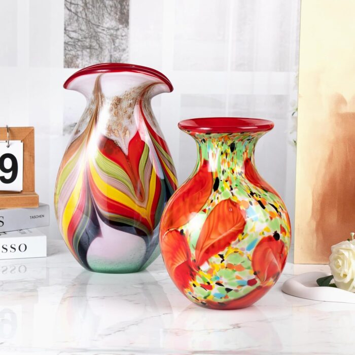 KAMMAK Colored Glass Vase, Beautiful Hand Blown Decorative Vase, Modern Art Vase for Flower Mantle Dining Table Centerpiece, Entryway Living Room Wedding Decoration (JG2048) KAMMAK 8HPJG02048 glass vase scale and proportion view image 6