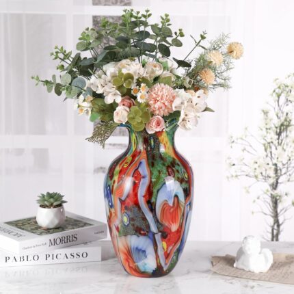 KAMMAK Colored Glass Vase, Beautiful Hand Blown Decorative Vase, Modern Art Vase for Flower Mantle Dining Table Centerpiece, Entryway Living Room Wedding Decoration, 8HPFH02018