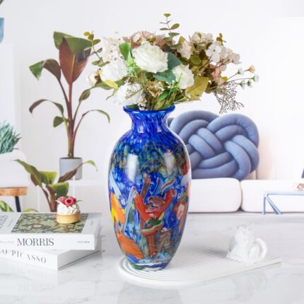 KAMMAK Colored Glass Vase, Beautiful Hand Blown Decorative Vase, Modern Art Vase for Flower Mantle Dining Table Centerpiece, Entryway Living Room Wedding Decoration (JG2041)