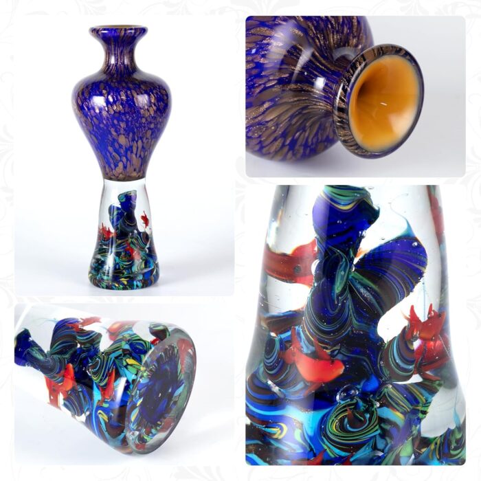 KAMMAK Colored Glass Vase, Beautiful Hand Blown Decorative Vase, Modern Art Vase for Flower Mantle Dining Table Centerpiece, Entryway Living Room Wedding Decoration, 8HPFH02022 KAMMAK 8HPFH02022 glass vase styled on dining table image 5