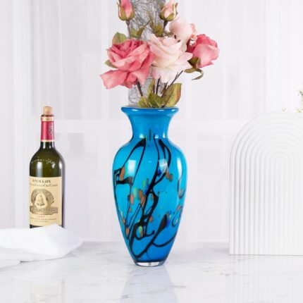 KAMMAK Colored Glass Vase, Beautiful Hand Blown Decorative Vase, Modern Art Vase for Flower Mantle Dining Table Centerpiece, Entryway Living Room Wedding Decoration, 8HPFH02024