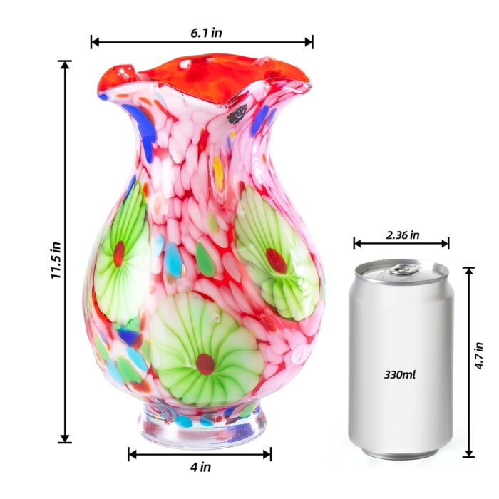 KAMMAK Colored Glass Vase, Beautiful Hand Blown Decorative Vase, Modern Art Vase for Flower Mantle Dining Table Centerpiece, Entryway Living Room Wedding Decoration, 8HPFH02025 KAMMAK 8HPFH02025 glass vase shape and proportion detail image 3