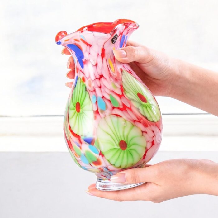 KAMMAK Colored Glass Vase, Beautiful Hand Blown Decorative Vase, Modern Art Vase for Flower Mantle Dining Table Centerpiece, Entryway Living Room Wedding Decoration, 8HPFH02025 KAMMAK 8HPFH02025 glass vase close-up material texture detail image 4