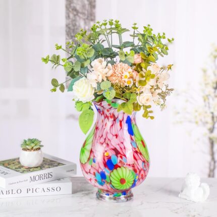 KAMMAK Colored Glass Vase, Beautiful Hand Blown Decorative Vase, Modern Art Vase for Flower Mantle Dining Table Centerpiece, Entryway Living Room Wedding Decoration, 8HPFH02025