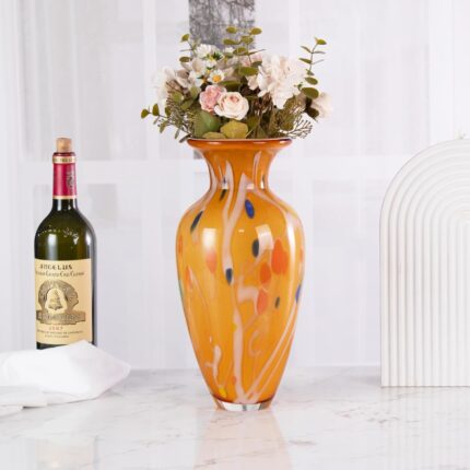 KAMMAK Colored Glass Vase, Beautiful Hand Blown Decorative Vase, Modern Art Vase for Flower Mantle Dining Table Centerpiece, Entryway Living Room Wedding Decoration, 8HPFH02028