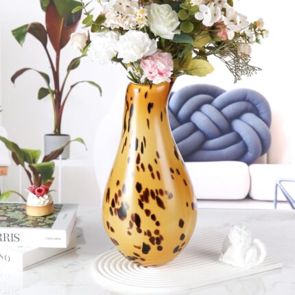 KAMMAK Colored Glass Vase, Beautiful Hand Blown Decorative Vase, Modern Art Vase for Flower Mantle Dining Table Centerpiece, Entryway Living Room Wedding Decoration (JG2056)