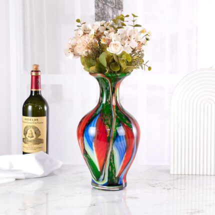 KAMMAK Colored Glass Vase, Beautiful Hand Blown Decorative Vase, Modern Art Vase for Flower Mantle Dining Table Centerpiece, Entryway Living Room Wedding Decoration, 8HPFH02032