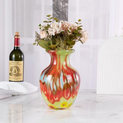 KAMMAK Colored Glass Vase, Beautiful Hand Blown Decorative Vase, Modern Art Vase for Flower Mantle Dining Table Centerpiece, Entryway Living Room Wedding Decoration, 8HPFH02036