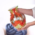 KAMMAK Colored Glass Vase, Beautiful Hand Blown Decorative Vase, Modern Art Vase for Flower Mantle Dining Table Centerpiece, Entryway Living Room Wedding Decoration, 8HPFH02036 KAMMAK 8HPFH02036 glass vase scale and proportion view image 6