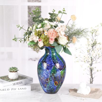 KAMMAK Colored Glass Vase, Beautiful Hand Blown Decorative Vase, Modern Art Vase for Flower Mantle Dining Table Centerpiece, Entryway Living Room Wedding Decoration, 8HPFH02039
