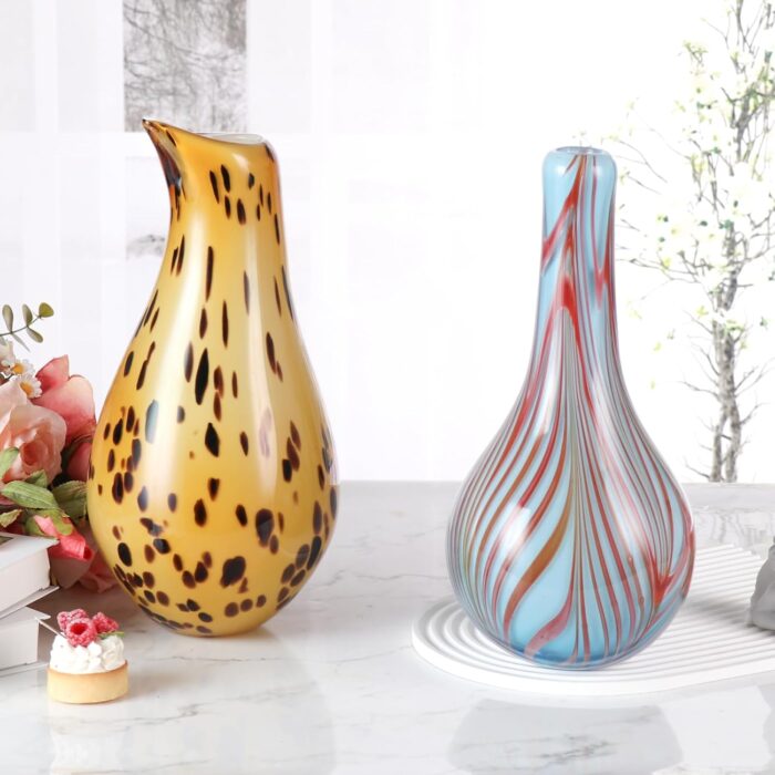 KAMMAK Colored Glass Vase, Beautiful Hand Blown Decorative Vase, Modern Art Vase for Flower Mantle Dining Table Centerpiece, Entryway Living Room Wedding Decoration (JG2056)