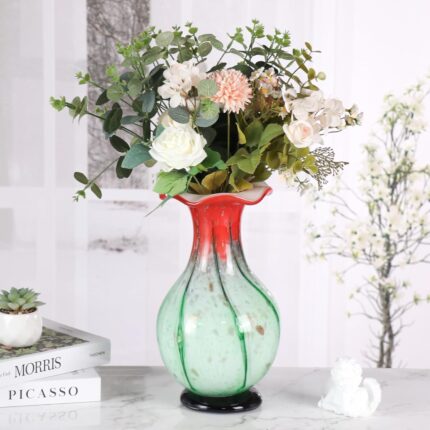 KAMMAK Colored Glass Vase, Beautiful Hand Blown Decorative Vase, Modern Art Vase for Flower Mantle Dining Table Centerpiece, Entryway Living Room Wedding Decoration, 8HPFH02041