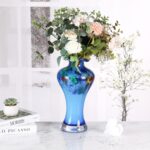 KAMMAK Colored Glass Vase, Beautiful Hand Blown Decorative Vase, Modern Art Vase for Flower Mantle Dining Table Centerpiece, Entryway Living Room Wedding Decoration, 8HPFH02042 KAMMAK 8HPFH02042 glass vase side angle view showing silhouette