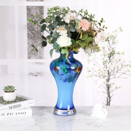 KAMMAK Colored Glass Vase, Beautiful Hand Blown Decorative Vase, Modern Art Vase for Flower Mantle Dining Table Centerpiece, Entryway Living Room Wedding Decoration, 8HPFH02042