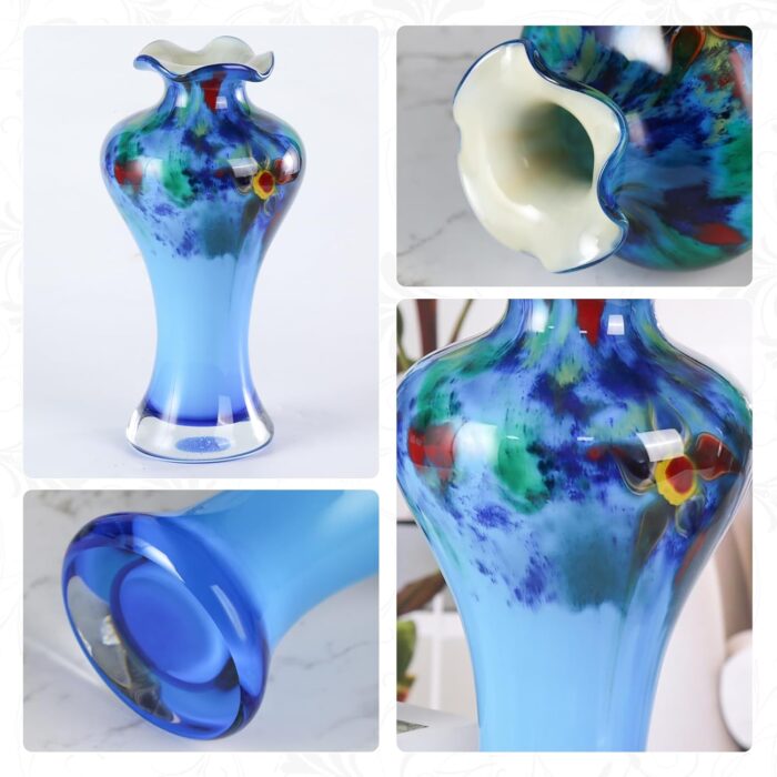 KAMMAK Colored Glass Vase, Beautiful Hand Blown Decorative Vase, Modern Art Vase for Flower Mantle Dining Table Centerpiece, Entryway Living Room Wedding Decoration, 8HPFH02042 KAMMAK 8HPFH02042 glass vase styled on dining table image 5