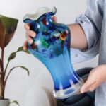 KAMMAK Colored Glass Vase, Beautiful Hand Blown Decorative Vase, Modern Art Vase for Flower Mantle Dining Table Centerpiece, Entryway Living Room Wedding Decoration, 8HPFH02042 KAMMAK 8HPFH02042 glass vase scale and proportion view image 6