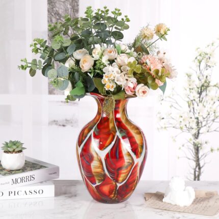 KAMMAK Colored Glass Vase, Beautiful Hand Blown Decorative Vase, Modern Art Vase for Flower Mantle Dining Table Centerpiece, Entryway Living Room Wedding Decoration, 8HPFH02043