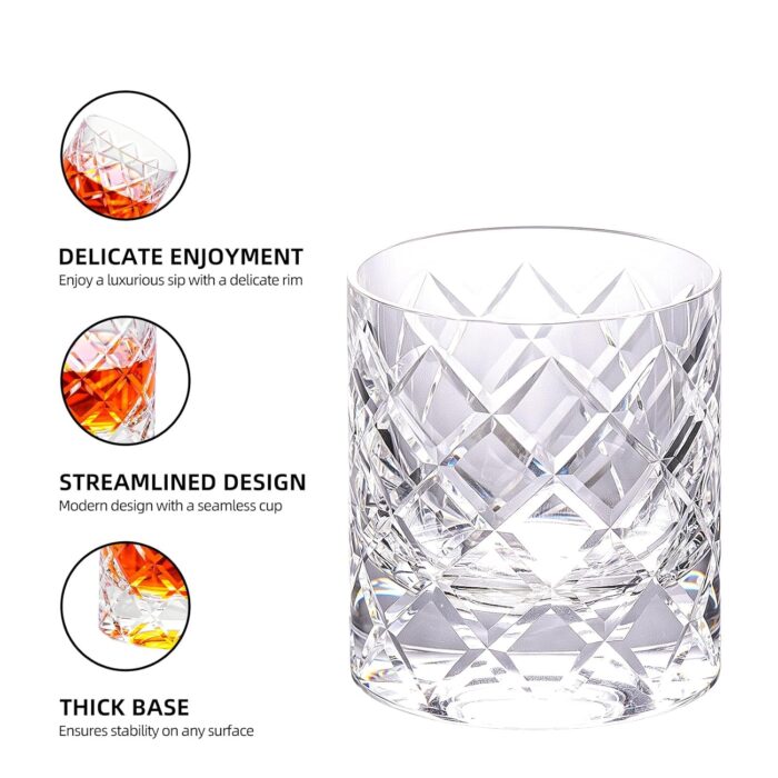 KAMMAK Crystal Whiskey Glasses Set of 2, 7.44 oz Old Fashioned Glasses Stemless, Hand Blown White Cocktail Glasses, Luxury Handcrafted Cut Tumbler for Women, Perfect Men Gift...
