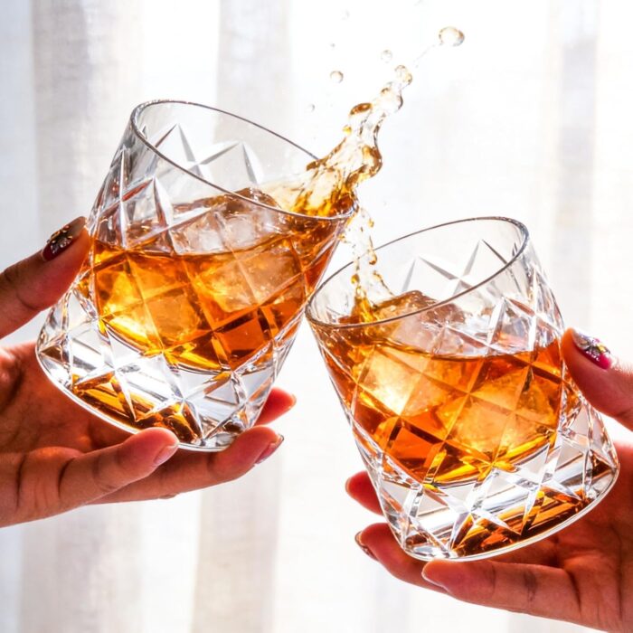 KAMMAK Crystal Whiskey Glasses Set of 2, 7.44 oz Old Fashioned Glasses Stemless, Hand Blown White Cocktail Glasses, Luxury Handcrafted Cut Tumbler for Women, Perfect Men Gift...