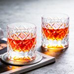 KAMMAK Crystal Whiskey Glasses Set of 2, 7.44 oz Old Fashioned Glasses Stemless, Hand Blown White Cocktail Glasses, Luxury Handcrafted Cut Tumbler for Women, Perfect Men Gift...