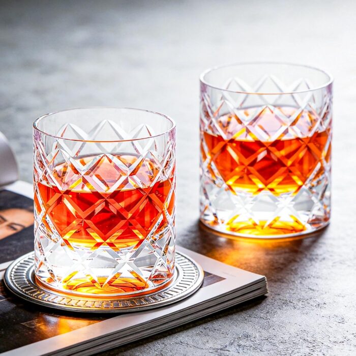 KAMMAK Crystal Whiskey Glasses Set of 2, 7.44 oz Old Fashioned Glasses Stemless, Hand Blown White Cocktail Glasses, Luxury Handcrafted Cut Tumbler for Women, Perfect Men Gift...