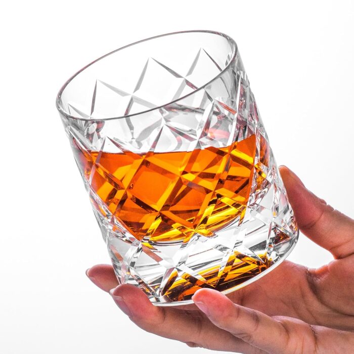 KAMMAK Crystal Whiskey Glasses Set of 2, 7.44 oz Old Fashioned Glasses Stemless, Hand Blown White Cocktail Glasses, Luxury Handcrafted Cut Tumbler for Women, Perfect Men Gift...