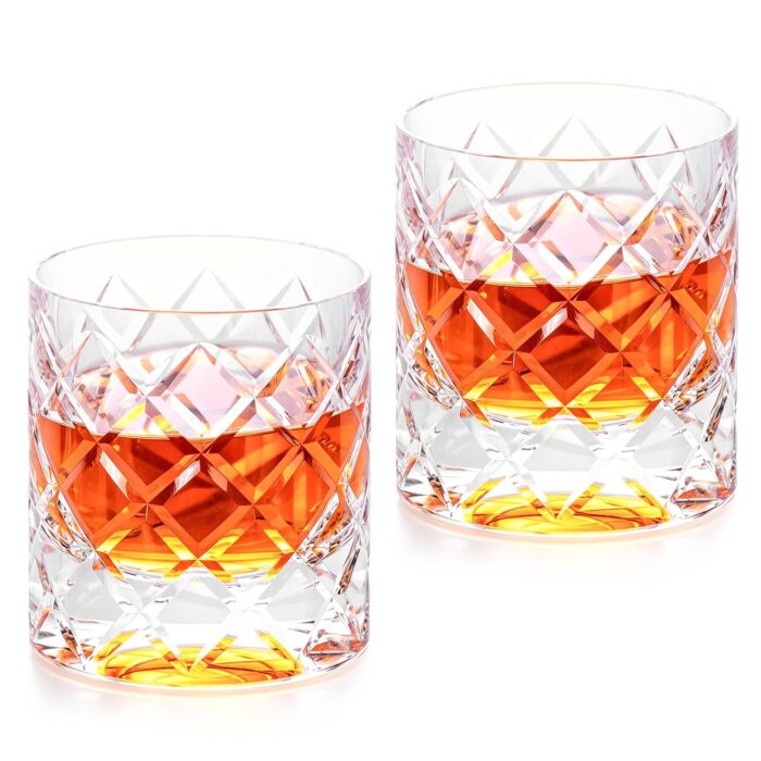 KAMMAK Crystal Whiskey Glasses Set of 2, 7.44 oz Old Fashioned Glasses Stemless, Hand Blown White Cocktail Glasses, Luxury Handcrafted Cut Tumbler for Women, Perfect Men Gift...