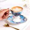 KAMMAK GH03 Cups and Saucers Set KAMMAK 8KPGHO03 ceramic cup and saucer styled home decor setting image 5