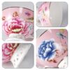 KAMMAK Tea Cups and Saucers Set of 2, Fine Bone China Coffee Cups, Stackable Espresso Mugs, Ceramic Demitasse for Coffee, Cappuccino, Latte, Americano, Tea, Flowers (Blue + Pink) KAMMAK 8KPGH019+20 ceramic cup and saucer close-up material texture detail image 4