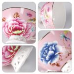 KAMMAK Tea Cups and Saucers Set of 2, Fine Bone China Coffee Cups, Stackable Espresso Mugs, Ceramic Demitasse for Coffee, Cappuccino, Latte, Americano, Tea, Flowers (Blue + Pink)