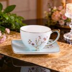 KAMMAK Tea Cups and Saucers Set of 2, Fine Bone China Coffee Cups, Stackable Espresso Mugs, Ceramic Demitasse for Coffee, Cappuccino, Latte, Americano, Tea, Golden Plum (White +...