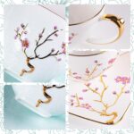 KAMMAK Tea Cups and Saucers Set of 2, Fine Bone China Coffee Cups, Stackable Espresso Mugs, Ceramic Demitasse for Coffee, Cappuccino, Latte, Americano, Tea, Golden Plum (White +...