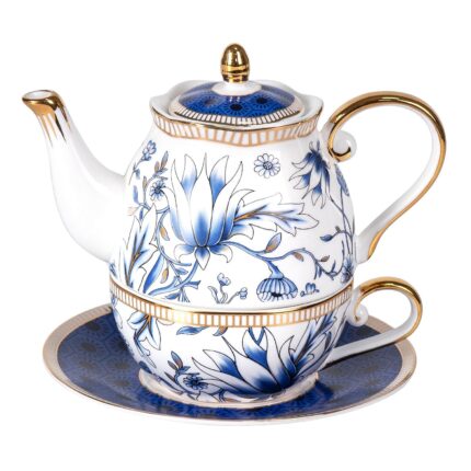 KAMMAK Tea for One, Porcelain Teapot and Cup Set, Bone China Tea Pot and Saucers Set,Ceramic Tea Set for Party, Home, Colored Tea Cups and Saucer Set for Coffee,Cappuccino,Tea, GH7
