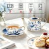 KAMMAK Tea for One, Porcelain Teapot and Cup Set, Bone China Tea Pot and Saucers Set,Ceramic Tea Set for Party, Home, Colored Tea Cups and Saucer Set for Coffee,Cappuccino,Tea, GH7 KAMMAK 8KPGH007 ceramic teapot styled home decor setting image 5