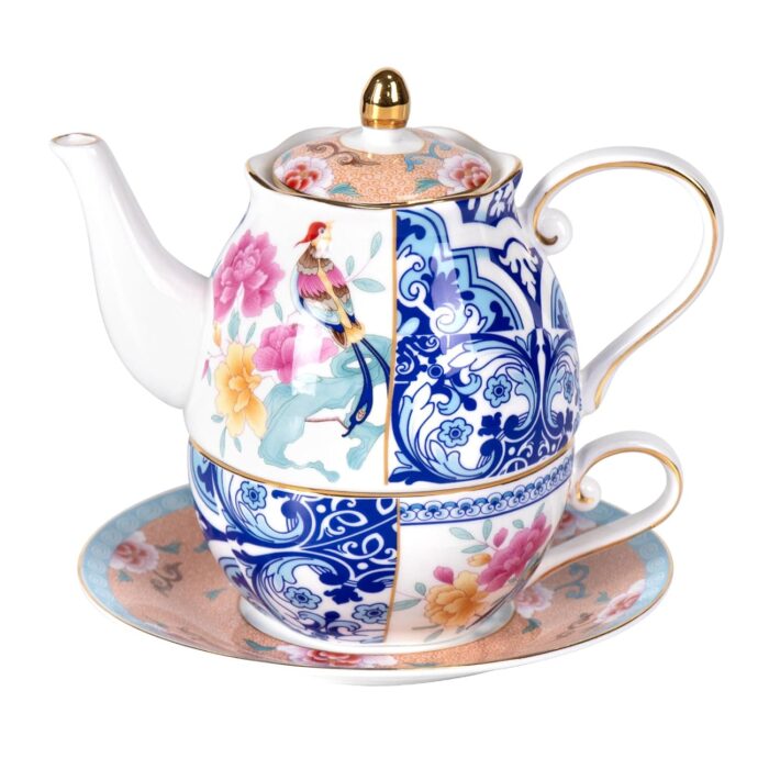 KAMMAK Tea for One, Porcelain Teapot and Cup Set, Bone China Tea Pot and Saucers Set,Ceramic Tea Set for Party, Home, Colored Tea Cups and Saucer Set for Coffee,Cappuccino,Tea,... KAMMAK Tea for One, Porcelain Teapot and Cup Set, Bone China Tea Pot and Saucers Set,Ceramic Tea Set for Party, Home, Colored Tea Cups and Saucer Set for Coffee,Cappuccino,Tea,...