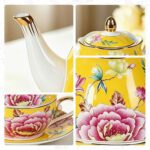 KAMMAK Tea for One, Porcelain Teapot and Cup Set, Bone China Tea Pot and Saucers Set,Ceramic Tea Set for Party, Home, Colored Tea Cups and Saucer Set for Coffee,Cappuccino,Tea,...