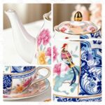 KAMMAK Tea for One, Porcelain Teapot and Cup Set, Bone China Tea Pot and Saucers Set,Ceramic Tea Set for Party, Home, Colored Tea Cups and Saucer Set for Coffee,Cappuccino,Tea,...