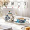 KAMMAK Tea for One, Porcelain Teapot and Cup Set, Bone China Tea Pot and Saucers Set,Ceramic Tea Set for Party, Home, Colored Tea Cups and Saucer Set for Coffee,Cappuccino,Tea, GH5 KAMMAK 8KPGH005 ceramic teapot close-up material texture detail image 4
