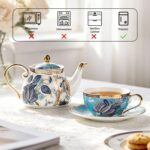KAMMAK Tea for One, Porcelain Teapot and Cup Set, Bone China Tea Pot and Saucers Set,Ceramic Tea Set for Party, Home, Colored Tea Cups and Saucer Set for Coffee,Cappuccino,Tea, GH5 KAMMAK 8KPGH005 ceramic teapot close-up material texture detail image 4