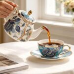 KAMMAK Tea for One, Porcelain Teapot and Cup Set, Bone China Tea Pot and Saucers Set,Ceramic Tea Set for Party, Home, Colored Tea Cups and Saucer Set for Coffee,Cappuccino,Tea, GH5 KAMMAK 8KPGH005 ceramic teapot styled home decor setting image 5