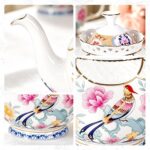 KAMMAK Teapot, 33.8oz Porcelain Tea Pot with Gold Trim, Blooming & Loose Leaf Teapot, Vintage Teapot with Handle, Festive Holiday Serveware, Gifts for Women