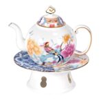 KAMMAK Teapot with Teapot Warmer, 11.8oz Porcelain Tea Pot with Gold Trim, Small Tea Pot with Handle, Blooming & Loose Leaf Teapot, Festive Holiday Serveware, Gifts for Women