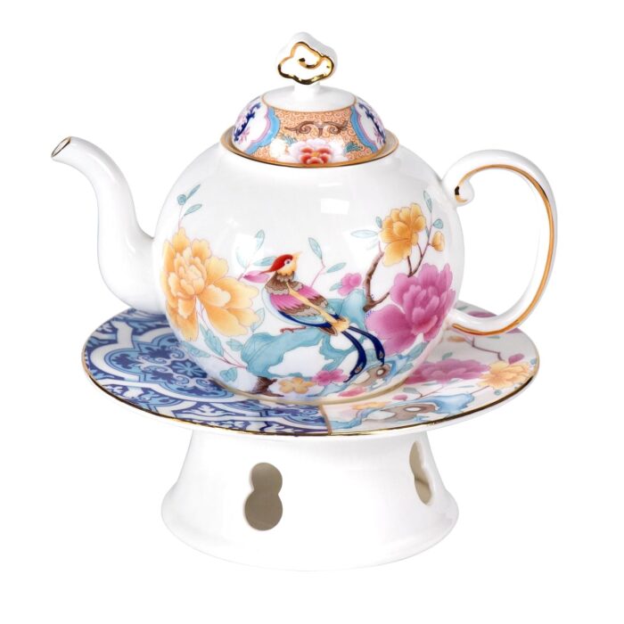 KAMMAK Teapot with Teapot Warmer, 11.8oz Porcelain Tea Pot with Gold Trim, Small Tea Pot with Handle, Blooming & Loose Leaf Teapot, Festive Holiday Serveware, Gifts for Women KAMMAK Teapot with Teapot Warmer, 11.8oz Porcelain Tea Pot with Gold Trim, Small Tea Pot with Handle, Blooming & Loose Leaf Teapot, Festive Holiday Serveware, Gifts for Women