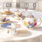KAMMAK Teapot with Teapot Warmer, 11.8oz Porcelain Tea Pot with Gold Trim, Small Tea Pot with Handle, Blooming & Loose Leaf Teapot, Festive Holiday Serveware, Gifts for Women