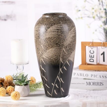 Modern Ceramic Vase, Decorative Flower Vases for Home, Pottery Vases for Living Room, Kitchen, Bedroom, Shelf, Rustic Farmhouse, Bookshelf, Table Décor（ZH04）