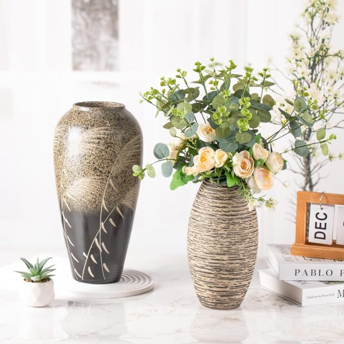 Modern Ceramic Vase, Decorative Flower Vases for Home, Pottery Vases for Living Room, Kitchen, Bedroom, Shelf, Rustic Farmhouse, Bookshelf, Table Décor（ZH04）